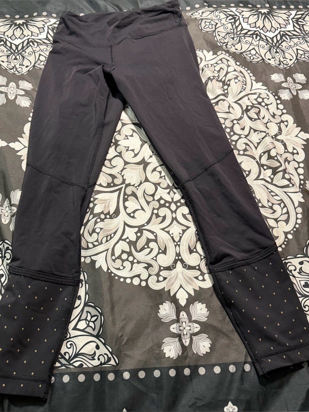 lululemon athletica Black Leggings with gold polka dots